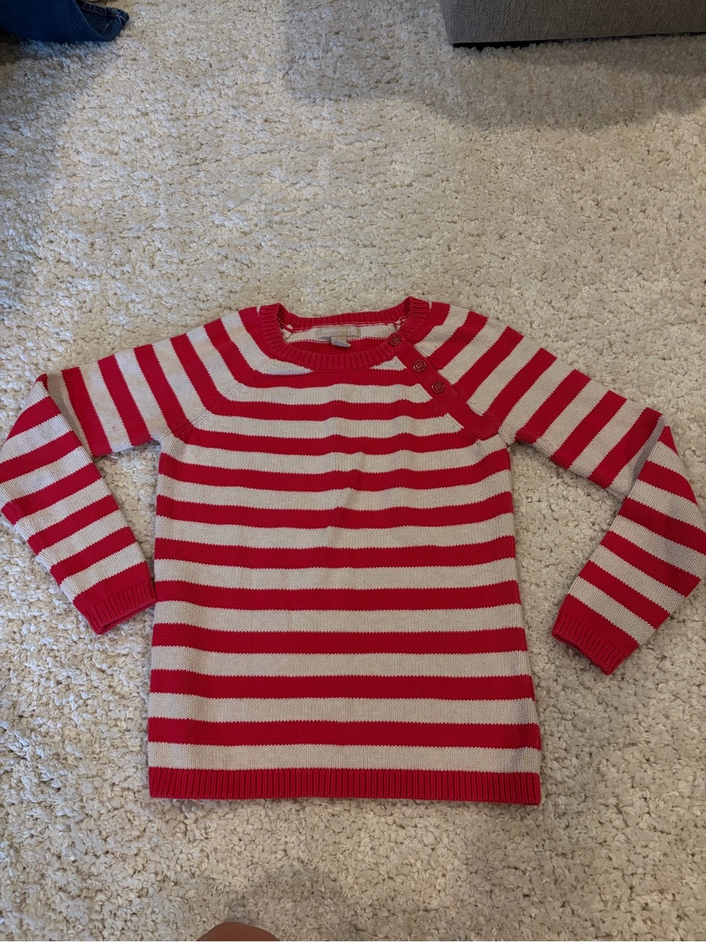 Banana Republic Red and White Striped Sweater with Shoulder Buttons